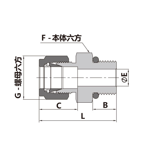 卡套转公制外螺纹直通（外螺纹根部O型圈密封）