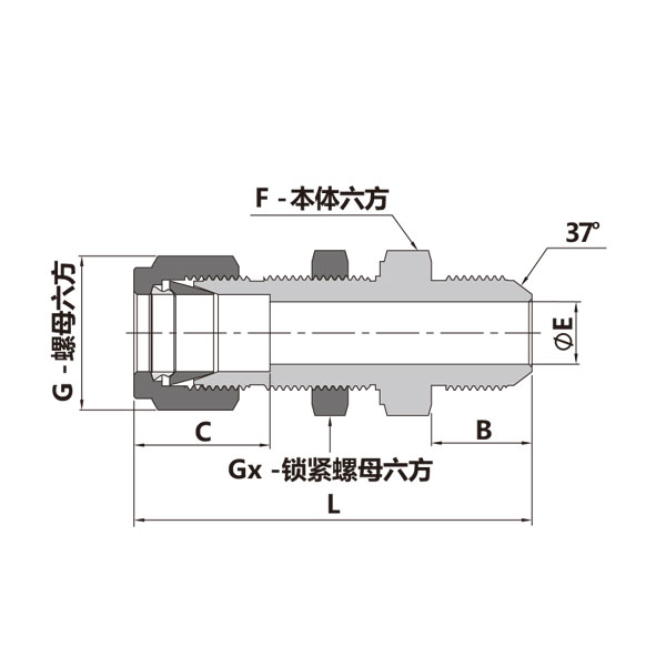 卡套转37°扩口穿板直通接头